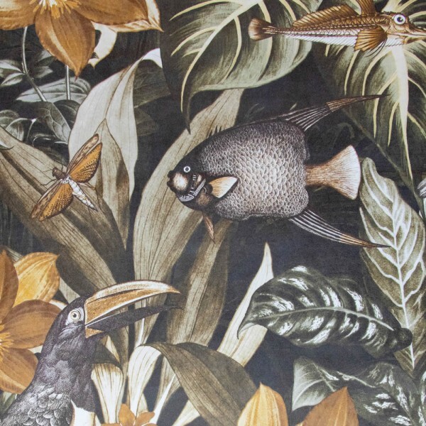 Plant meadow black and yellow non-woven wallpaper Tropical Hohenberger 26746