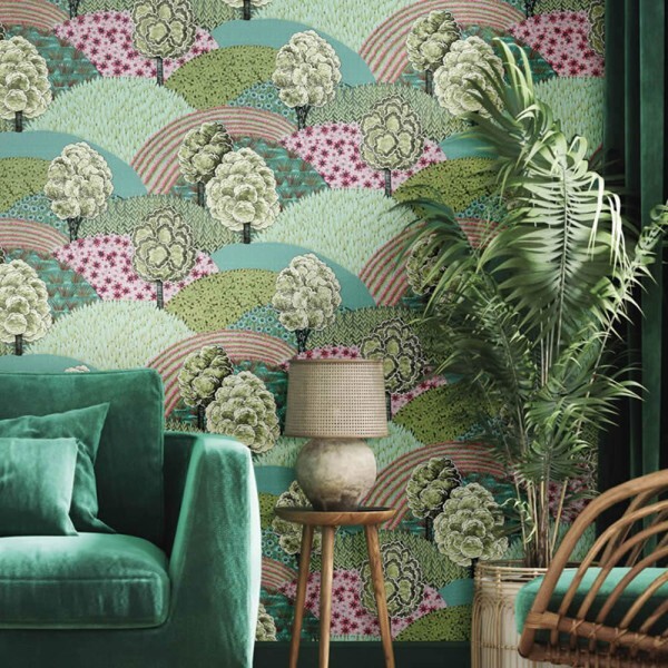 Trees and forests green non-woven wallpaper Blooming Garden Rasch Textil 084027