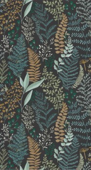 Plant motif wallpaper black and green Caselio - La Foret Texdecor FRT102927927