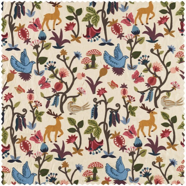 elaborately embroidered pattern beige furnishing fabric Sanderson Arboretum 237325