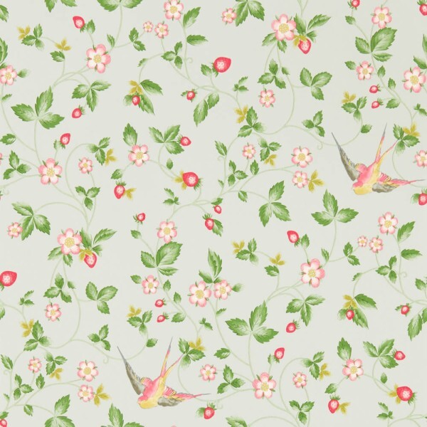 non-woven wallpaper delicate strawberry pattern green W0135-02