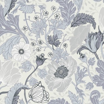 Große Wiesenblumen Tapete blassblau Grönhaga Rasch Textil 044101