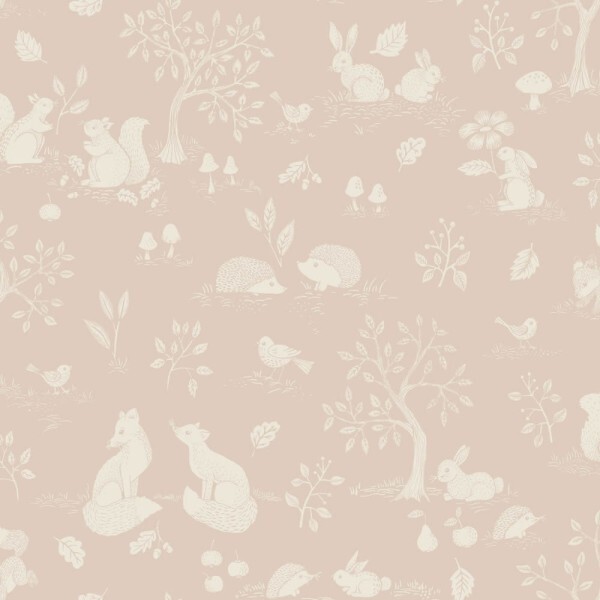 Pale pink wallpaper forest animals Grönhaga Rasch Textil 044127