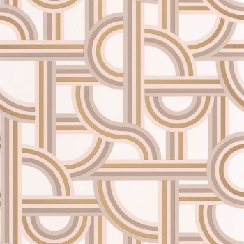 Straight and curved shapes white and gold non-woven wallpaper Caselio - Labyrinth Texdecor LBY102121020