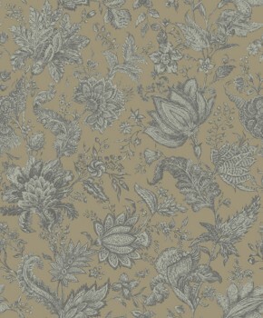Moosgün und graue Vliestapete wildes Blumenmuster Malibu Rasch Textil 101340