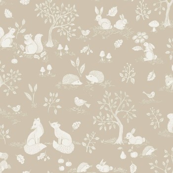 rabbits and hedgehogs wallpaper beige Grönhaga Rasch Textil 144126