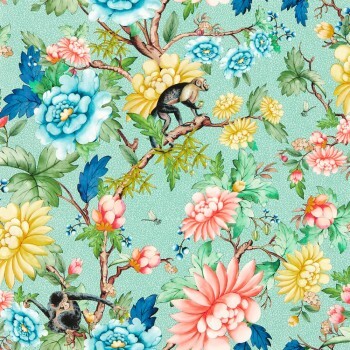 non-woven wallpaper little monkeys and insects green W0133-02