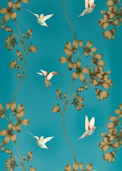 Colorful Hummingbirds Turquoise Wallpaper Sanderson Harlequin - Color 1 HTEW112604