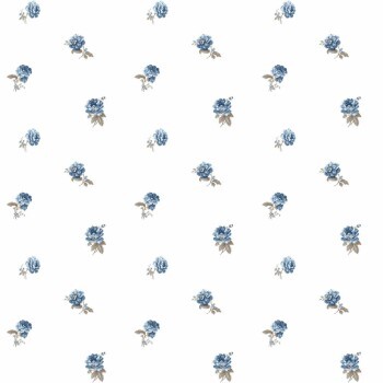 Individual flowers non-woven wallpaper white and blue Blooming Garden Rasch Textil 084032