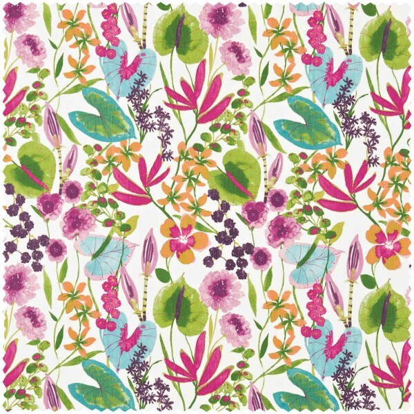 flowers and leaves white furnishing fabric Sanderson Harlequin - Color 1 HAMA120331