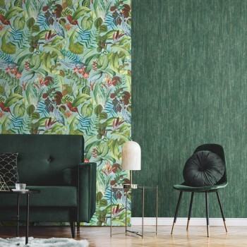 Uni wallpaper dark green non-woven wallpaper Tropical Hohenberger 26715