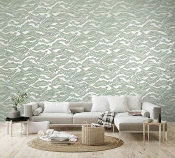 Wavy pattern sage green non-woven wallpaper Slow Living Hohenberger 30027-HTM