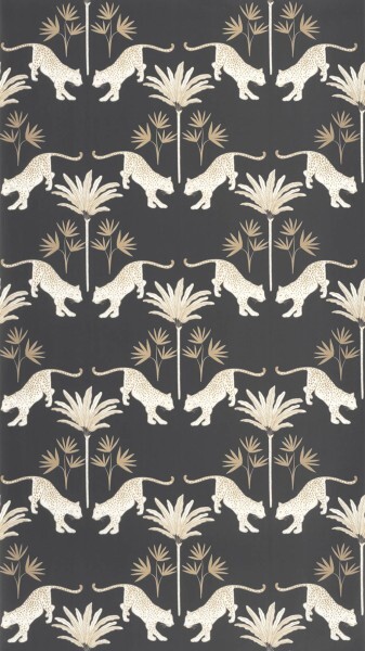 palm leopards black non-woven wallpaper Caselio - Moonlight 2 Texdecor MLGT104279237