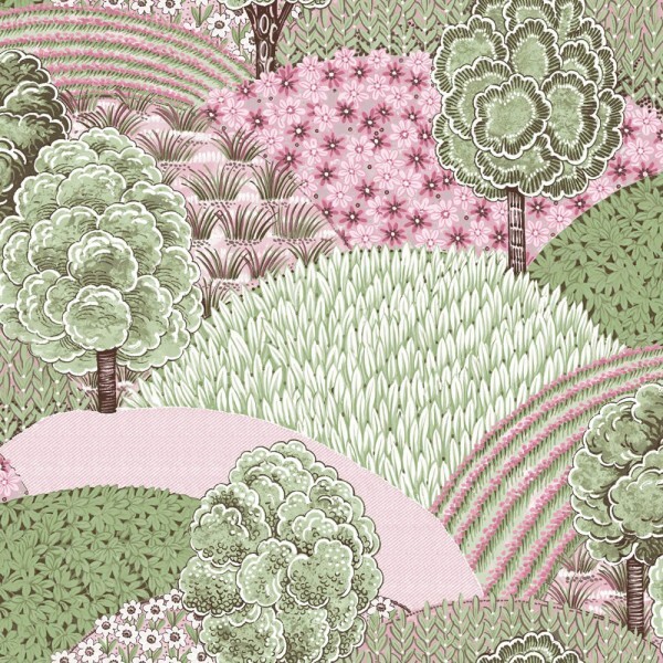 rosa Wiese Tapete Landschaft grün Bäume 084026
