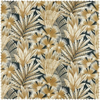 overlapping leaf pattern black furnishing fabric Sanderson Harlequin - Color 1 HTEF121002