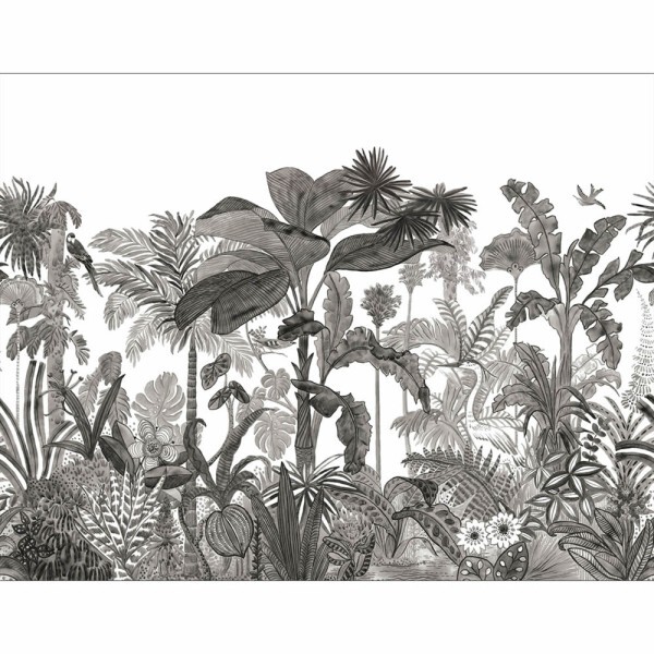 Jungle motif black and white mural Caselio - Moonlight 2 Texdecor MLGT104120912