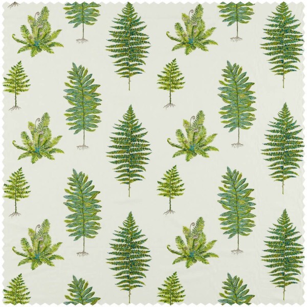 embroidered fern leaves green furnishing fabric Sanderson Arboretum 237319
