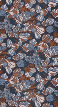Indigo wallpaper leaves and flowers Casadeco - 1930 Texdecor MNCT85716414