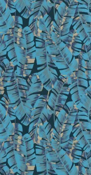 Black and blue non-woven wallpaper feather pattern Casadeco - Botanica Texdecor BOTA85946192