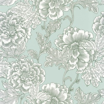 Leaves and flowers non-woven wallpaper green and beige Caselio - Dream Garden DGN102267027