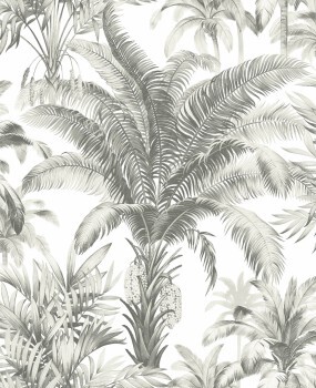 Gray and white wallpaper fern pattern Charleston Rasch Textil 030708