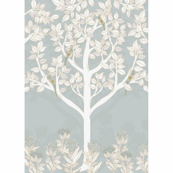 Tree mural beige and light grey blue Caselio - Dream Garden DGN102366003