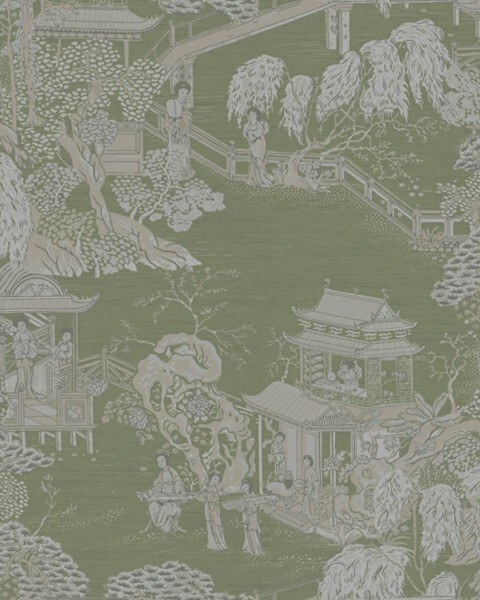 Grün und graue Vliestapete Kirschblütenmuster Malibu Rasch Textil 201327