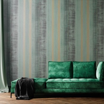 Vertical and horizontal stripes with a glossy effect fleece green Adonea Hohenberger 64291-HTM