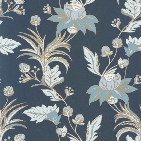 floral tendrils darkblue and gold non-woven wallpaper Caselio - Dream Garden DGN102276120
