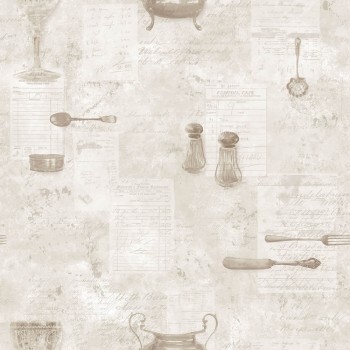 Handwritten Pattern Wallpaper Beige Kitchen Recipes Essener G12291