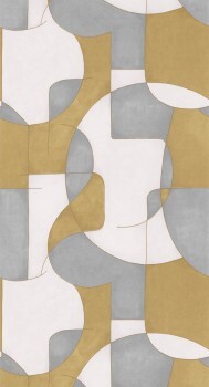 Overlapping Circles and Squares Yellow Gray White Non-Woven Wallpaper Gallery GLRY86096211
