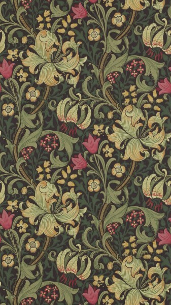 Lily Vine and Leaves Wallpaper Black DCMW216853