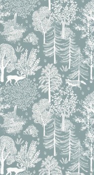 Trees and Animals Blue Wallpaper Caselio - La Foret Texdecor FRT102936033