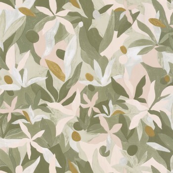 Olive green beige wallpaper painted plant motifs Caselio - Imagination IMG102167009