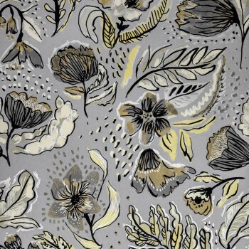 Flocked flower pattern gray non-woven wallpaper Pepper Hohenberger 81333-HTM