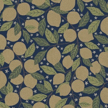 dark blue and beige wallpaper lemons Grönhaga Rasch Textil 044118