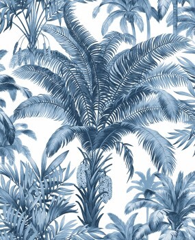 Palmenmuster Tapete blau und weiß Charleston Rasch Textil 030702