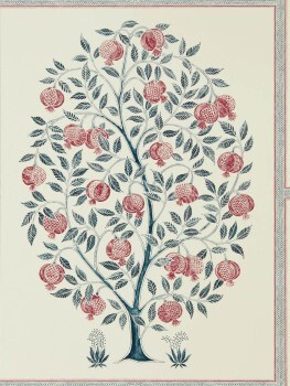 pomegranates, leaves and curved branches cream non-woven wallpaper Sanderson Caspian DCPW216790