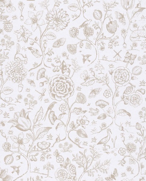 Eijffinger PIP Studio 55-375010, non-woven wallpaper taupe white flowers