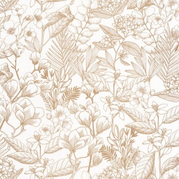 shiny metallic flowers and leaves white non-woven wallpaper Caselio - Moonlight 2 MLGT101852010