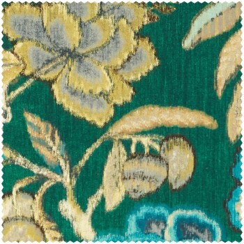 Leaves and large roses green furnishing fabric Sanderson Caspian DCEF226640