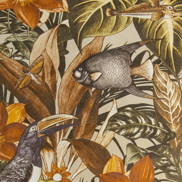 Birds and plants ocher non-woven wallpaper Tropical Hohenberger 26748