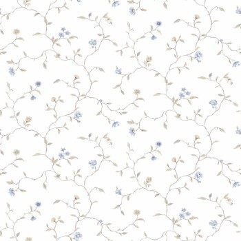Floral Vines White and Blue Wallpaper Kitchen Recipes Essener G12263