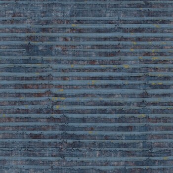Gemaltes Linienmuster Blau und gold Vinyltapete Materika Rasch Textil 229989
