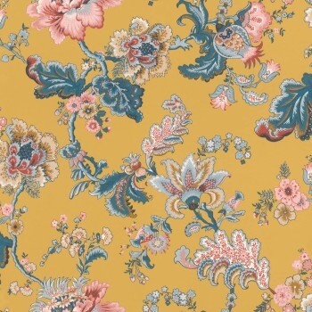 Hand-painted flower pattern ocher non-woven wallpaper Sophia Rasch 710557