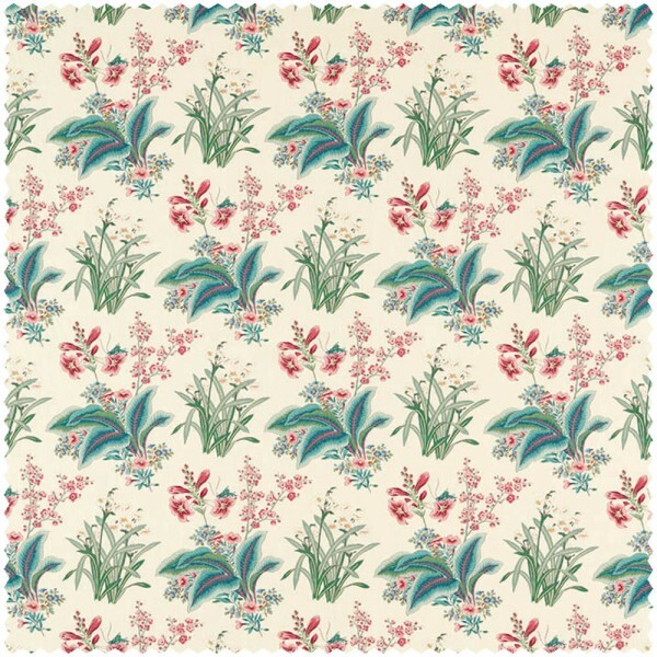 stylized flower pattern cream furnishing fabric Sanderson Arboretum 227061