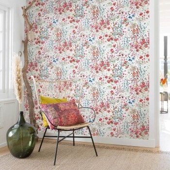 white and red wallpaper butterflies and flowers Petite Fleur 5 Rasch Textil 288352