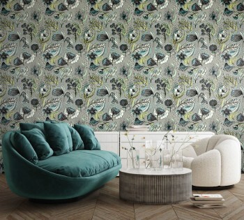 Imprinted flower pattern non-woven wallpaper gray Pepper Hohenberger 81334-HTM