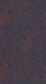 Indigo und rote Tapete Grafisches Blumenmuster Casadeco - 1930 Texdecor MNCT85726526