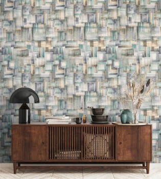 Graphic blue and colorful non-woven wallpaper Crafted Hohenberger 26799